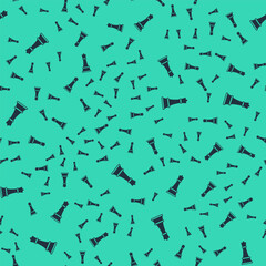 Black Chess icon isolated seamless pattern on green background. Business strategy. Game, management, finance. Vector