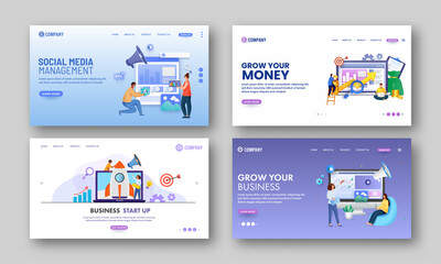 Obraz na płótnie Canvas Set Of Hero Image Or Landing Page For Business Startup, Growth And Management.