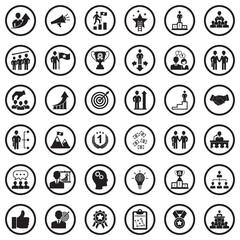 Motivation Icons. Black Flat Design In Circle. Vector Illustration.