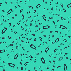 Black Bottle of shampoo icon isolated seamless pattern on green background. Vector