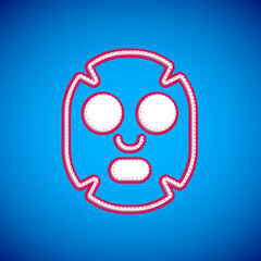 White Facial cosmetic mask icon isolated on blue background. Cosmetology, medicine and health care. Vector