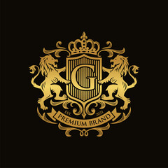 Heraldry Lion king logo Vector