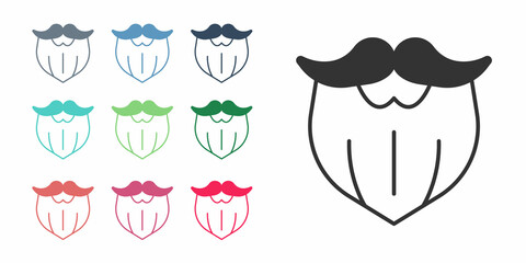Black Mustache and beard icon isolated on white background. Barbershop symbol. Facial hair style. Set icons colorful. Vector