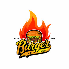 Hot Burger logo Premium Vector
