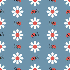 Ladybug and daisy seamless pattern. 
Design for textile, wallpaper, fabric. Vector 
