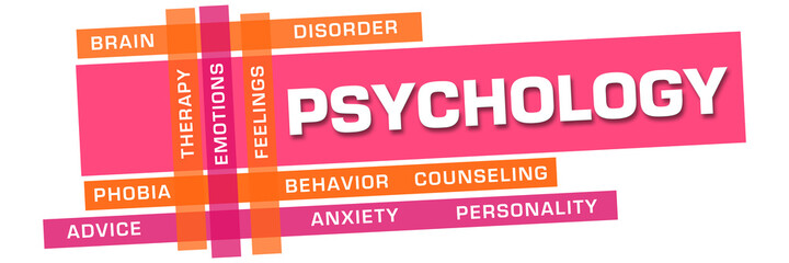 Psychology Word Cloud Dark Pink Orange Stripes Horizontal