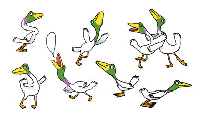 set of illustration of ducks color