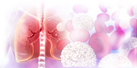 Human lungs diagram with virus , bacteria. 3d illustration.