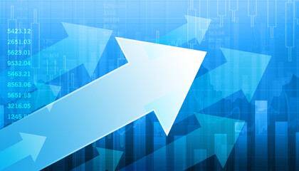 Business arrows on financial graph chart. 3d illustration.