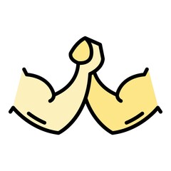 Two men biceps icon. Outline two men biceps vector icon color flat isolated