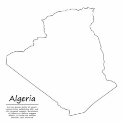Simple outline map of Algeria, in sketch line style