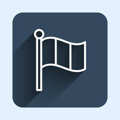 White line Flag Italy icon isolated with long shadow background. Blue square button. Vector