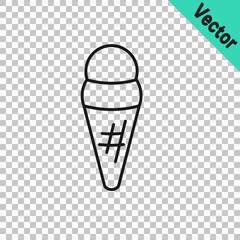 Black line Ice cream in waffle cone icon isolated on transparent background. Sweet symbol. Vector