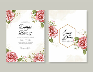 Wedding invitation with floral watercolor painting