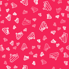 White line Speedboat icon isolated seamless pattern on red background. Vector