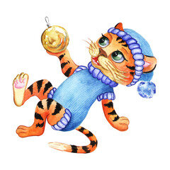 New year's tiger with Christmas tree toy