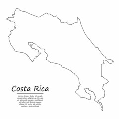 Simple outline map of Costa Rica, silhouette in sketch line style
