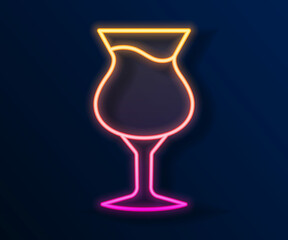 Glowing neon line Glass of beer icon isolated on black background. Vector