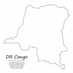 Simple outline map of DR Congo, silhouette in sketch line style