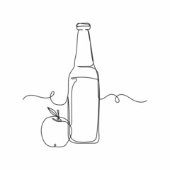 Vector continuous one single line drawing icon of bottle of apple cider in silhouette on a white background. Linear stylized.