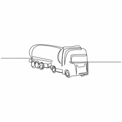 Vector continuous one single line drawing icon of tank truck in silhouette on a white background. Linear stylized.