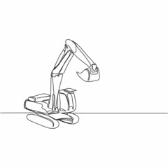 Vector continuous one single line drawing icon of heavy crawler construction excavator in silhouette on a white background. Linear stylized.