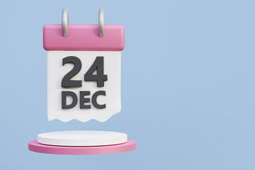 December 24 st on a calendar with rings soaring above the podium, 3d render