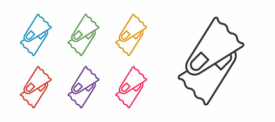 Set line Rubber flippers for swimming icon isolated on white background. Diving equipment. Extreme sport. Diving underwater equipment. Set icons colorful. Vector © Iryna