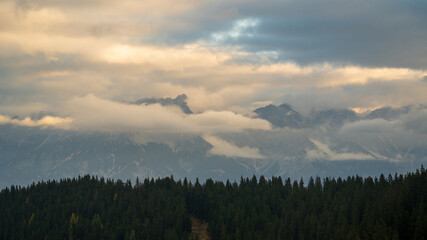 beautiful view in the sunset of the alps in austria, salzburg, pinzgau at a autumn evening