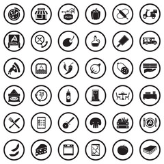 Pizza Icons. Black Flat Design In Circle. Vector Illustration.