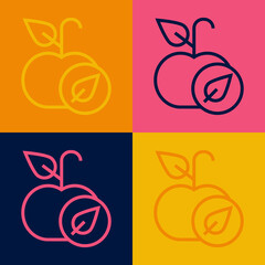 Pop art line Apple icon isolated on color background. Excess weight. Healthy diet menu. Fitness diet apple. Vector