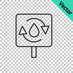 Black line Recycle clean aqua icon isolated on transparent background. Drop of water with sign recycling. Vector