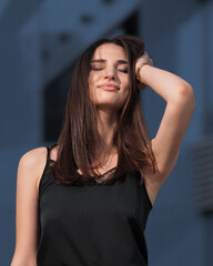 Woman fashion portrait on blue background
