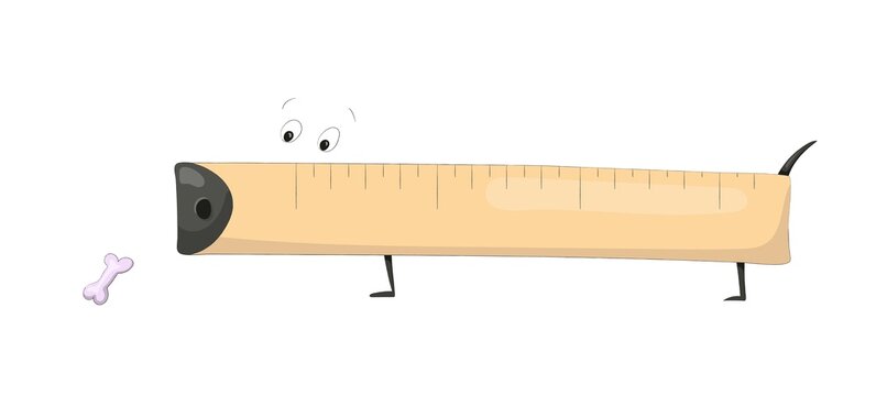 Nice cartoon yardstick that looks like a kind character or a dog. Picture for the development of imagination. Hand drawn vector illustration