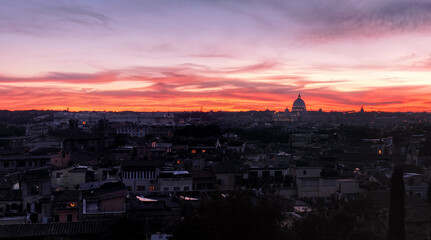 View of the Vatican from above at sunset, Rome, Italy