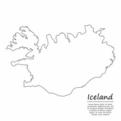 Simple outline map of Iceland, silhouette in sketch line style