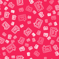 White line Certificate template icon isolated seamless pattern on red background. Achievement, award, degree, grant, diploma concepts. Vector