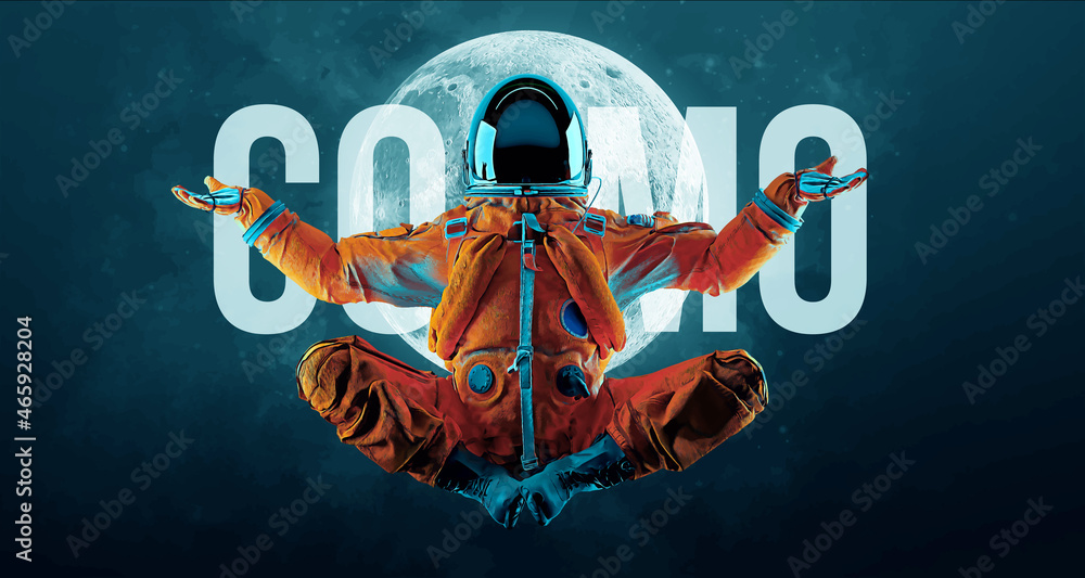 Canvas Prints astronaut doing yoga on the background of the moon and space. yoga exercises. vector illustration