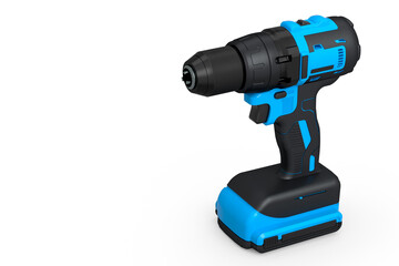 Cordless drill or blue screwdriver isolated on white background