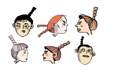 set of illustration of girls face