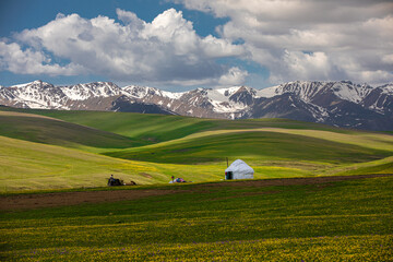 nomad camp in a mountain valley