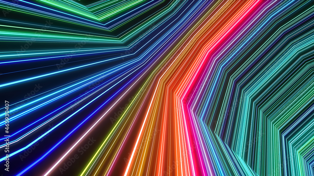 Poster 3d render, abstract neon background with glowing colorful lines