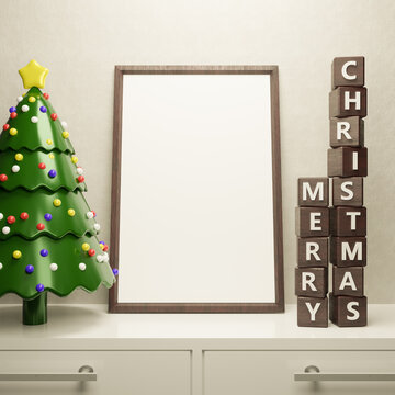 3d rendering photo frame to celebrate christmas day
