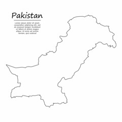Simple outline map of Pakistan, in sketch line style