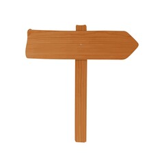 Vintage guideboard made of wooden plank and pole nailed together. Old signpost with arrow pointing right and showing direction or turn isolated on white background. Cartoon vector illustration.