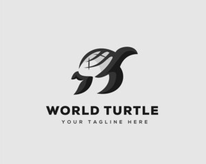 globe world earth turtle T initial logo template illustration inspiration