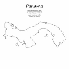 Simple outline map of Panama, silhouette in sketch line style