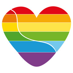 Rainbow heart, heart icon, lgbt color. Emblem. Homosexual love symbol. Isolated vector illustrations. LGBT community sign on a transparent background close up. Postcard, banner, poster, flyer.