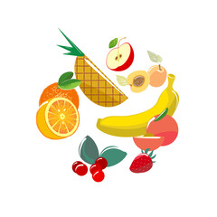Vector set of fruit bar. Menu, poster, sticker, cover for a booklet on fruit cocktails, juices, smoothies.