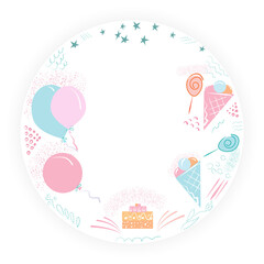 Round frame for birthday greetings. Vector isolated image